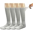 Yomandamor Men's Bamboo Seamless Diabetic Socks Over the Calf Loose Top White Black Socks,4 Pairs