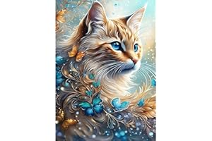 HEIBAGO Chat Diamont Painting Complet, 5D Animaux Peinture Diamant Adultes,Papillon Diamond Painting Complet Diamant Kit, DIY Strass Point de Croix Painting pour Murale Décoration 30x40cm