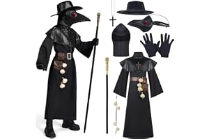 Spooktacular Creations Svart pestdoktor kostym set, 10-i-1 Halloween-kostym, V-mask, pestläkare kostym för barn (stor)