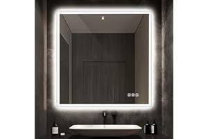 STARLEAD 80x80cm Cuadrado Espejo-Baño-con-Luz-LED y Bluetooth, Antivaho, Espejo-LED con Regulable, 3 Colores Luz, Memoria, IP44 Resistente Al Agua, Vidrio Templado