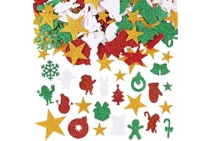 BETESSIN 166pcs Pegatinas Adhesivas de Navidad Pegatinas de Espuma con Purpurina Colores Estrella Copos de Nieve Ornamento Adorno Decorativo para Ventanas Pared Tarjeta Cajas de Regalo