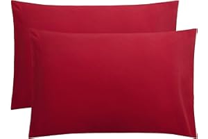 FLXXIE 2 Pack 100% Brushed 1800 Microfiber Plain Queen Pillowcases, Wrinkle and Stain Resistant, Soft and Cozy Envelope Closure Bed Pillow Cases, Wine Red, 50x75 cm