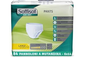 Soffisof Air Dry Pants Extra L - 84x Pannoloni per Anziani a Mutandina - 6 Confezioni da 14 Mutande Assorbenti per Incontinenza Donna e Uomo - Pants Adulti 7 Gocce - Large (110-150 cm)