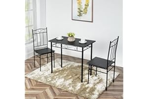 IPOTIUS Esszimmer-Set mit Esstisch und 2 Stühlen, Schwarze Marmorierter Esstisch und Stühle, Schwarze Metallbeine, für Esszimmer, Küche, Wohnzimmer