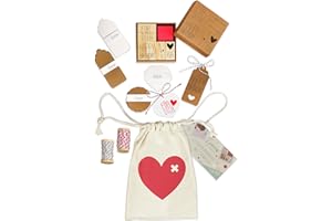Loveria Geschenkanhänger Kraftpapier Holzstempel Set - 110 Teile | Anhänger Geschenk zum Beschriften | 5 Stempel, Etiketten, Schnur | Braun & Weiß