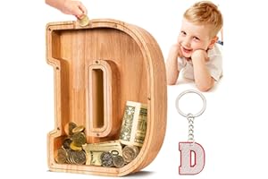 SummiDate Wooden Letter Money Box for Kids, Personalised Piggy Bank for Boys Girls Toddler, Alphabet D Money Banks| Coin Bank Birthday Gift for Kids|Children's Gift(Initial-D)