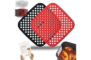 FRYUP® Alfombrillas Silicona Premium Freidora de Aire Cuadrada [21x21cm] [2 Unidades] - Compatible con COSORI y CECOTEC - 4,7L, 5,5L, 6,4L - Silicona Air Fryer - Accesorios Freidora Sin Aceite