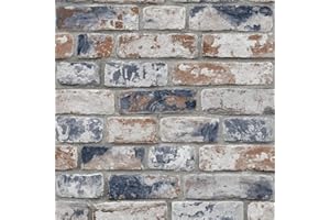 Fresco Navy Blue/Red Industrial Distressed Brick Effect Wallpaper Roll - Paste The paper application - Contemporary design - Suitable for any room - Feature or 4 wall design