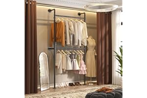 Aheaplus Industrial Pipe Clothing Rack, Reversible 3.5FT Clothes Rack for Hanging Clothes, Heavy Duty Garment Racks, Wall Mounted Closet Wardrobe Racks, Small Walk-in Closet System, Black
