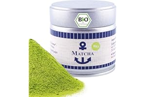 ‎SYLTER TEEKONTOR Bio Matcha Pulver, Tee aus Japan, Tee Pulver in der 30 g Dose, süßlich-mild, geeignet für Matcha Latte, Smoothies und zum kochen, Pestizidfrei, natürlich vegan, Grüntee
