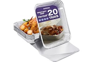 MATANA 20 Large Aluminium Foil Trays with Lids – 32×26 cm (2350 ml) | Heavy-Duty Roasting & Baking Pans – Sturdy, Disposable or Reusable Food Containers, Oven & Freezer Safe