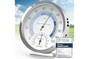 MAVORI® 2in1 Hygrometer innen analog und Thermometer analog innen aus Edelstahl - Thermometer Hygrometer analog - Temperatur und Luftfeuchtigkeitsmesser für ein gesundes Raumklima - Ø 12,5cm
