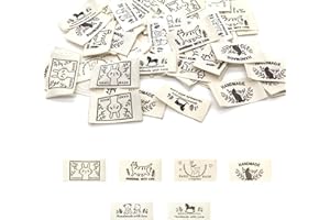 LIANCHEN 60 Pcs Étiquette Coudre Fait à La Main 6 Größen Main Étiquettes en Textile, Tissées Étiquettes à Coudre, Accessoires Couture pour Tricot, Décoration De Vêtements (Taupe 2)
