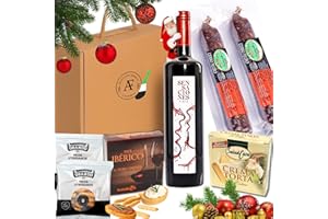 ALEJANDRO FUENTES AF® - Cesta gourmet para regalar con vino Sensaciones 75cl, surtido de ibéricos, crema de queso, paté al Pedro Ximenez y picos artesanos – Cesta de navidad, regalos para hombre