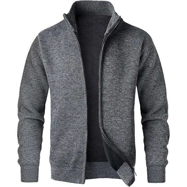 KUDORO Cardigan Uomo Lavorato e Zip a Maglia con Cerniera Intera Spesso Caldo Maglione Invernale Foderato in Pile(Grigio Scuro,XS