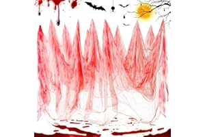 Wzone Tissu Sang Effrayant d'halloween 215 x 500 cm, Gaze de Couverture Noire pour Décoration Gothique, Super Grand Tissu Effrayant pour Décorations de Couverture de Fête à la Maison Hantée
