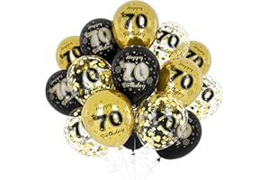 Unisun 70th Birthday Balloons for Men Women, 70th Birthday Decorations for Boy, Black Gold 70 Anniversary Balloons Decor for Birthday Party Supplies