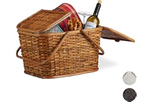 Relaxdays, Honigbraun Picknickkorb mit Deckel, geflochten, Stoffbezug, Henkel, großer Tragekorb, handgefertigt, Rattan, Picknick-Korb, 10024176_533, Picknick-Korb Rattan