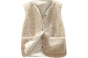 CSYX Teddy Fleece Weste Damen Ärmellos Fleecejacke Kurz V-Ausschnitt Fleeceweste Knöpfen Teddyfleece Jacke Locker Westen Winter Wärme Teddyweste Outdoor Winterjacke Plüschweste Übergangsjacke Pelzjacke