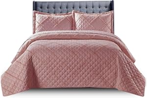 PHP Quilted Bedspread Bed Throws for Room Decor - Quilted Fabric Embossed Striped Pattern Ruffle Design Reversible Quilt Bedspreads Coverlets with Hypoallergenic Pillow Cover (Double, Ruffle Rose)