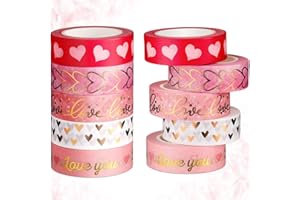 Zonon 5 Roll Valentine's Day Washi Tape Set Gold Heart Washi Tape Decorative Sticker Paper Wedding Masking Tape for DIY Crafts Scrapbook, Wrapping, Wedding Party Decoration