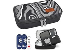 ‎KEKHEALTH KEKHEALTH Insulin Kühltasche, Insulin Pen Tasche für 3 bis 4 Insulinpens, Medikamenten Kühltasche mit Medizinischer QR-Tag, Insulin Kühlbox für Reisen, Diabetiker Tasche mit 2 Kühlakkus (Camschwarz)