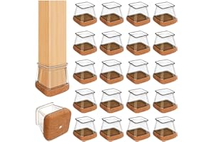 PISAO Stuhlbeinkappen Eckig, 32pcs Bodenschoner für Stühle, Schutzkappen für Stuhlbeine mit Filz, Transparent Silikon Stuhlbeinschoner für Hartholzböden.