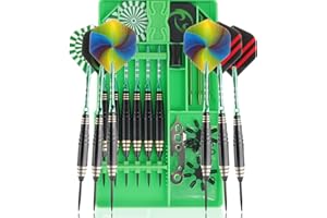 CareGames 6 Dardos de Punta de Acero, Juego Profesional de Dardos de Metal de 24 g con 12 vuelos de Dardos, 9 Ejes de Aluminio, 20 Juntas tóricas de Goma, 2 Protectores, sacapuntas, Herramientas y