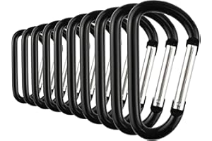 ‎TEMLUM Temlum Aluminum Carabiner Hook 3.8/4.8/5.8/6/7 cm Clip, D Shape Carabiner Set, Carabiner with Snap Lock for Camping, Hiking, Travel, Keychain, Black (10 Pieces)