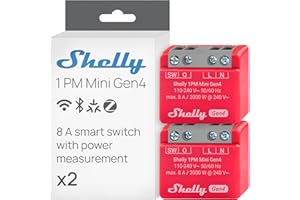 Shelly 1PM Mini Gen4 - WLAN Smart Relais Schalter, Strommessung, Stromzähler, 1 Kanal, 8A, Lichtschalter, Heizung, Smart Home, Zeitschaltuhr, Alexa & Google, Matter, Kein Hub Erforderlich (2 Stück)