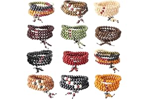 YADOCA 9-12 Pcs 108 Bracelet Perles en Bois de Santal Naturel Collier/Bracelet Chaîne Chapelet Perles Tibétain Bouddhiste Bouddha Mala Élastique Pierres Bracelet Homme Femme