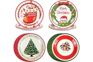 DHAIQC Lot de 48 Assiettes Jetables Noël 18 cm, Sapin de Noël Père Assiette Carton Jetable Vaisselle Anniversaire pour Gâteaux Desserts Anniversaires Mariages Fournitures pour Fêtes