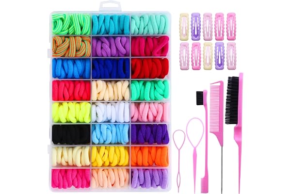 Ensemble d'accessoires de cheveux pour filles, 400 élastiques à cheveux, 10 pinces à cheveux, outils de coiffure, multicolore