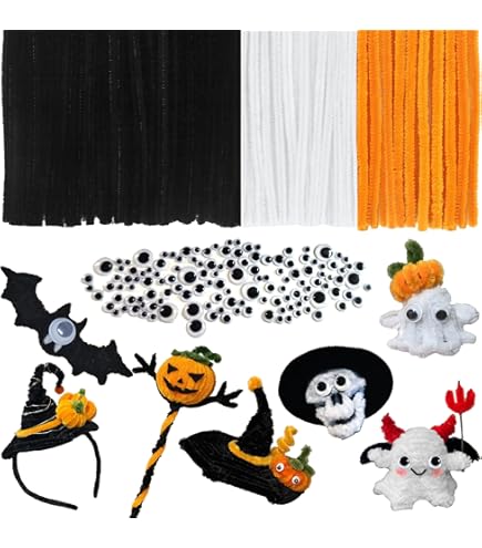 Bamru Lot De 60 Cure-pipes Orange Pour Travaux Manuels De Noël, Cure-pipes Avec Manche En Chenille, Cure-pipes Artificielles Pour Les Besoins Créatifs De Décoration De La Maison, Les Projets D'art Et