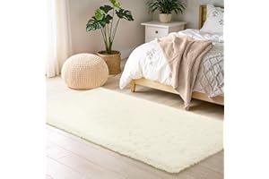 BEIMO Small Fluffy Faux Fur Bedside Rug 50x80cm, Soft Shaggy Rugs for Bedroom, High Pile Rugs, Non Shedding Plush, Solid Colour Shaggy Rug for Living Room, Cream