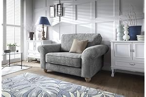 Abakus Direct Cuddle Chairs for Living Room - Ingrid 2 Seater Sofa Snuggle Chairs with Soft Luxury Braided Chenille Fabric | Sophisticated Cuddle Sofa in Rich Steel Grey | 145Wx95Dx90H