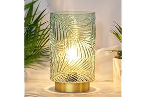 ‎MJ PREMIER MJ PREMIER Tischlampe Kabellos, Mobile Tischleuchte Glas Tischlampe mit Timerfunktion, Dekorative Batteriebetrieben Nachttischlampe, Glaslampe ohne Kabel für Schlafzimmer Wohnzimmer (S-Hellgrün)