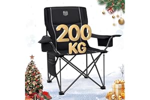 TIMBER RIDGE Camping Chairs for Adults Heavy Duty 200kg Oversized, Padded Folding Chair with Cup Holder and Cooler Bag Comfy for Outdoor Picnic Fishing Garden, Lightweight and Portable (Black- 1PC)