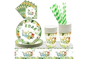 Lunriwis 101 Stück Dinosaurier Partygeschirr Set, Dinosaurier Geburtstag Party Geschirr, Kindergeburtstag Party Dinosaurier Dekorationen, Dinosaurier Party Set für 20 Personen