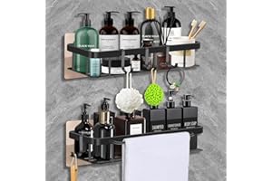 DICLLY Estante Ducha Sin Taladro,2 Piezas Estanteria Baño,Estanteria Ducha Autoadhesivo con Toaller y 4 Ganchos Extraíbles,Adecuado para Baños,Cocinas,Salas de Estar