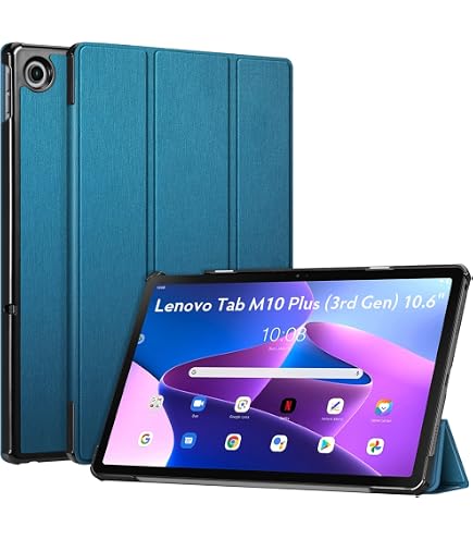 EasyAcc Coque Lenovo Tab M10 Plus 3e Gen 10.1" 2022 + Verre Trempé | Housse Support PU Ultra-Mince Noir