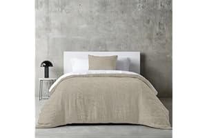 Dreamzie Funda Nordica Cama 135x200 cm Algodon con 1 Funda Almohada 80x80 cm - Beige - Funda nordicas 135x200 con Cremallera, Textura Similar al Lino Lavado a la Piedra, Oeko Tex