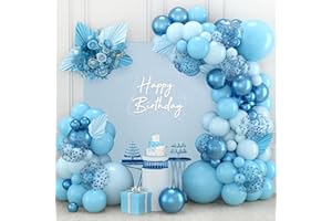 BALLOON GARLAND Kit Arco Globos Azules, 110pcs Kit Arco Guirnalda Globos Látex Azul Macarrón Azul Metálico Con Globo Confeti Azul para Fiesta Cumpleaños Niño Niña Baby Shower Revelación Género Boda