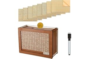 HELOVGE Tirelire En Bois Réutilisable Avec Objectif, Stylo Effaçable, Chiffres à Cocher Et Numérique Pour Aider Les Enfants à Commencer à Economiser