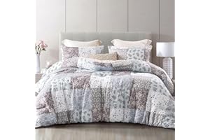 Whale Flotilla Coverless King Duvet Set, Patchwork Floral Printed Breathable King Comforter Ultra Soft Polyester Reversible Bedding Set with 2 Pillow Shams for winter, 220×230CM, Grey