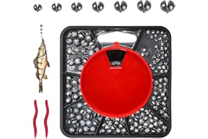 GOWTX 120g Split Shot Angelgewichte, Schrotblei mit Aufbewahrungskiste Wurmköder, 0.4g/0.5g/0.6g/0.8g/1g/1.2g/1.5g Angeln Bleischrot Set, Herausnehmbare Angelblei Sinker Klemmblei für Posen-Montagen