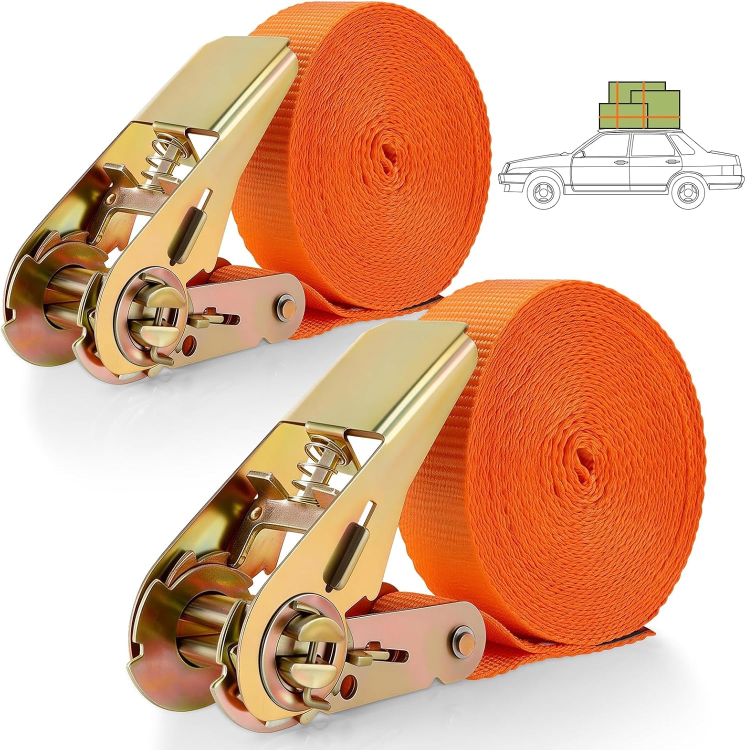 2 Piezas Cinchas de Amarre Carraca, 12M Cinchas, 25mm, Cinchas de Amarre Pequeñas, Eslingas de Amarre Carga 800 kg, Correa de Fijación para Furgonetas, para Baca, Motos, Bicicletas