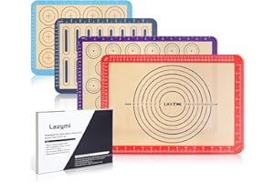 LAZYMI Lot de 4 Tapis de Cuisson en Silicone, Anti-Adhérent Feuille de Cuisson Patisserie avec Mesures, Tapis de Four pour Macaron/Biscuit/Pâte, Set de Table en Silicone, Réutilisable