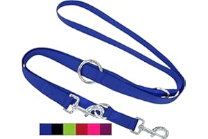 DEY - Premium Hundeleine Nylon 2m | 3fach Verstellbar | für Kleine, Mittelgroße u. Große Hunde | viele Farben |Doppelleine Hund Katze Welpe | Schleppleine |Führ-Leine | Welpenleine | Blau, S