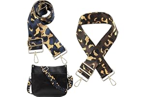 QIQN Bandouliere pour Sac à Main Bandoulière Lanière Réglable Bandoulière de Rechange Large 5cm Leopard Marron 2 Pièces Bouton d'or